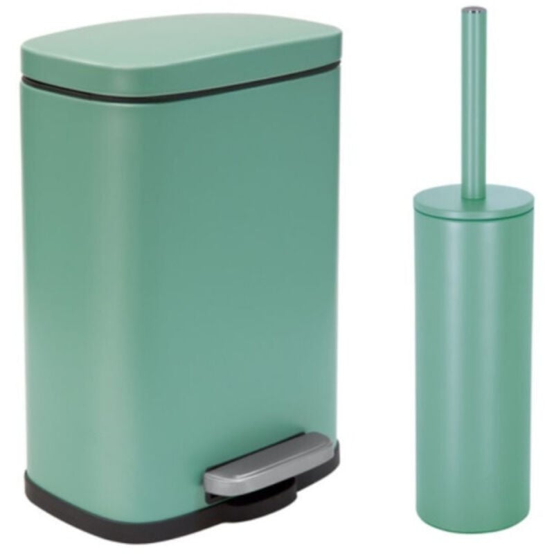 Set Poubelle à pédale 5L & Brosse Wc akira Vert mat Spirella