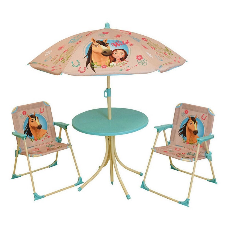 Spirit salon de jardin incluant 1 table ronde, 2 chaises, 1 parasol pour enfant - Multicolor