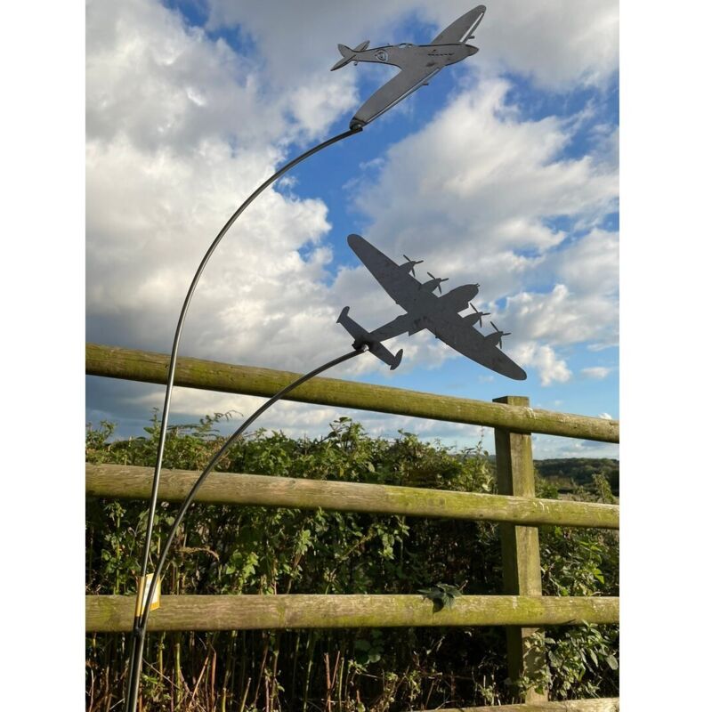 Spitfire & Lancaster Garden Art - Bare Metal/Ready to Rust - W37 x H133 cm
