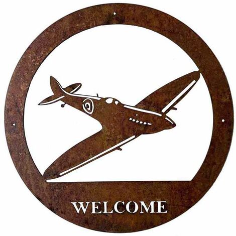 Spitfire Welcome Wall Art - Large - Steel - W49.5 x H49.5 cm - Bare Metal/Ready to Rust