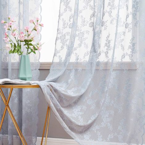 Spitzenvorhang – floral bestickte, durchsichtige Spitzenvorhänge mit Wellenkanten, graue, durchsichtige Vorhänge mit Blumenmuster, filternde Vorhänge für Schlafzimmer, Wohnzimmer, 2 x 145 x 245 cm
