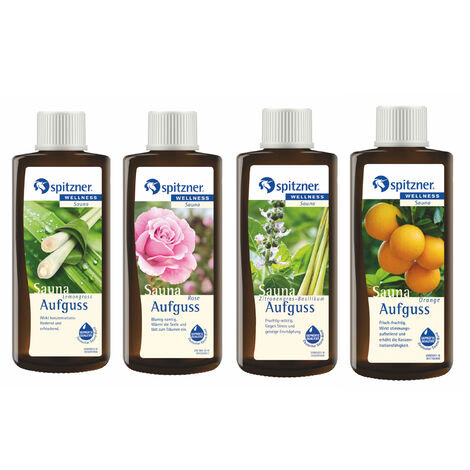 Spitzner Saunaaufguss 4 Düfte Lemongras Rose Zitronengras-Basilikum Orange 4x 190 ml