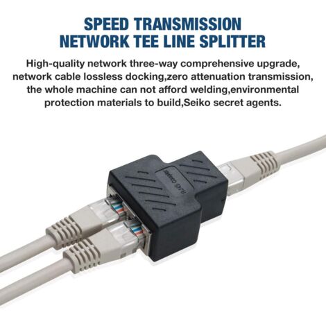 Splitter connettore femmina-femmina RJ45 rete femmina per 1 a 2 porte Cat 5 / Cat 6 cavo LAN connettore doppio adattatore presa (1 pz, nero)