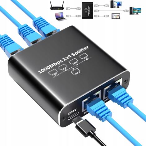 SPLITTER LAN 1x4 ADAPTER SWITCH SPLITTER 2xRJ45 ETHERNET 1000 MB GIGABIT
