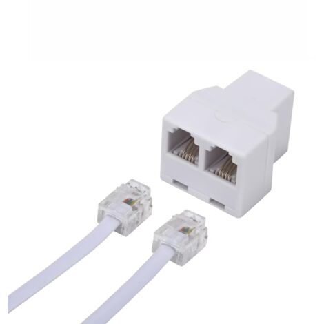 Splitter Ligne Téléphonique - RJ11 6P4C - Pour Téléphone Fixe et Télécopieur - Blanc - 2 Pièces