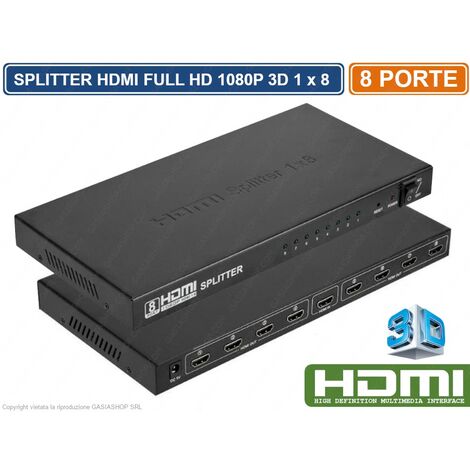 SPLITTER SDOPPIATORE HDMI FULL HD 1080P 3D 1x8 8 USCITE HDMI AMPLIFICATE
