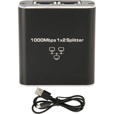 Splitteur Gigabit 1000Mbps 1 Entrée 2 Sorties, Port RJ45 en Alliage d'Aluminium, Splitteur Réseau