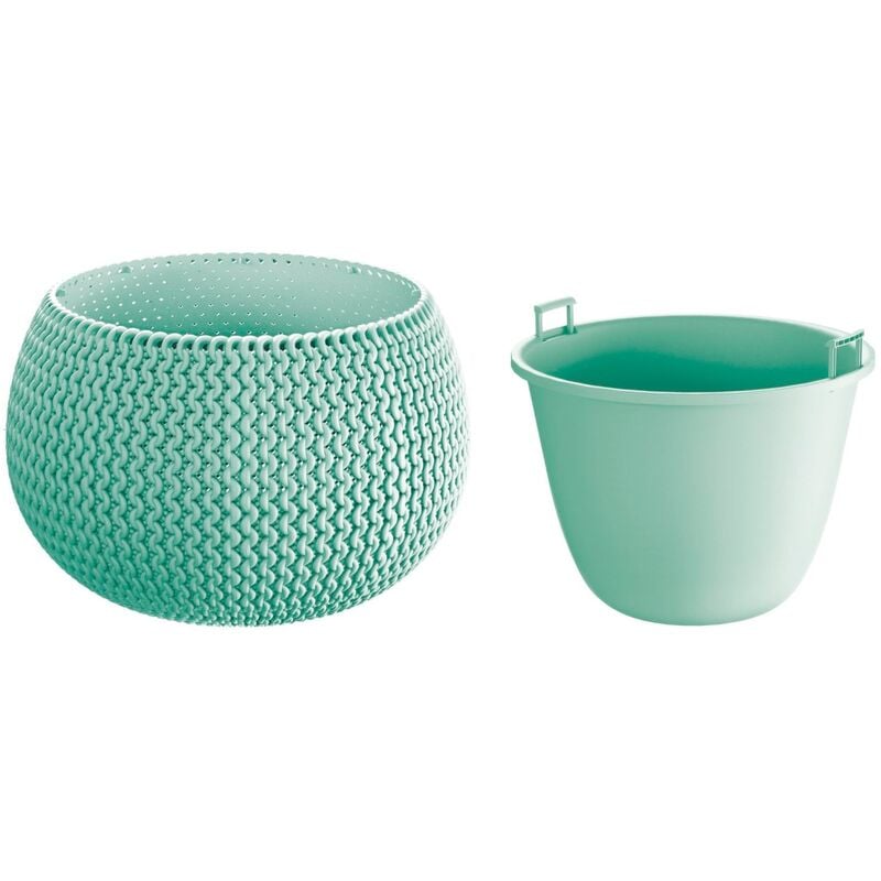 Prosperplast - Splofy Bowl jardinière ronde en plastique avec récipient en couleur sauge 47,8 (l) x 47,8 (l) x 30 (h) cm