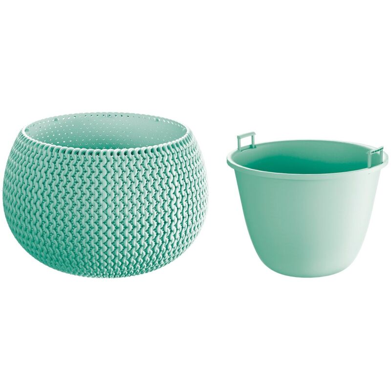 Splofy Bowl pot de fleurs rond en plastique avec récipient Splofy Bowl en couleur sauge 18 (l) x 18 (l) x 13 (h) cm
