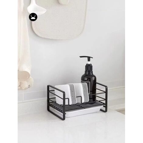 Sponge Holder, Sponge Drainer with Removable Tray, Kitchen Sink Organizer, Sink Storage Rack for Kitchen, Bathroom, Black
