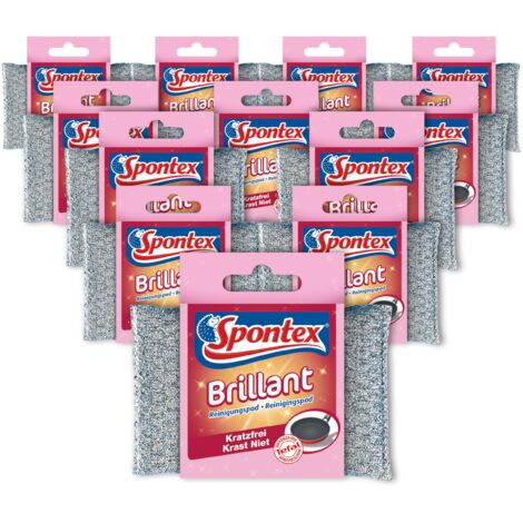 Spontex Brillant - Confezione da 12 tamponi per la pulizia delle superfici delicate, antigraffio e a lunga durata, argento e rosa