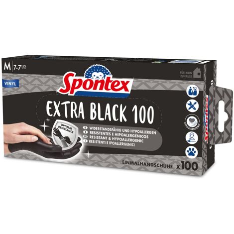 Spontex Extra Black Guanti monouso in vinile, senza polvere e senza lattice, versatili, in pratica scatola dispenser, taglia M, confezione da 100, colore: Nero