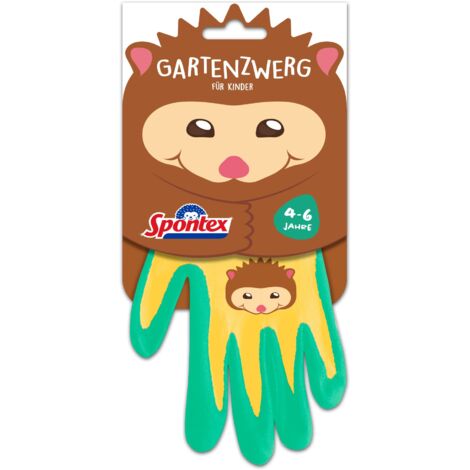 SPONTEX GARDEN GNOME GUANTI DA GIARDINAGGIO PER BAMBINI IDEALI PER GIOCARE E LAVORARE IN GIARDINO FANTASIA RIVESTITA IN NITRILE
