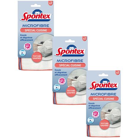 SPONTEX Lot de 3 packs de 2 lavettes Cuisine - 6 Microfibres