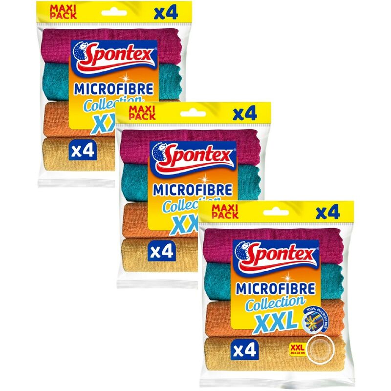 Lot de 3 packs de 4 lavettes Microfibre Collection xxl - 12 Microfibres - Spontex
