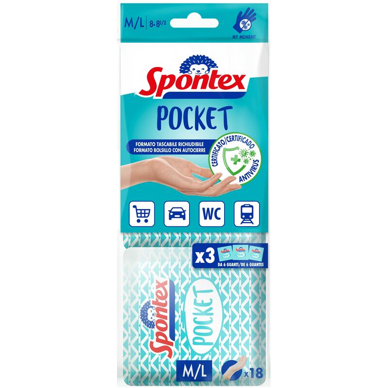 Spontex Pocket 18 - Guanti Monouso in vinile