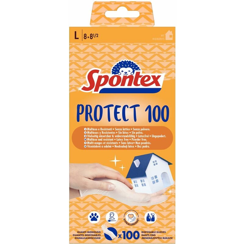 Image of Spontex - Protect 100 Guanti Monouso in Vinile, Misura l, Confezione da 100 Pezzi