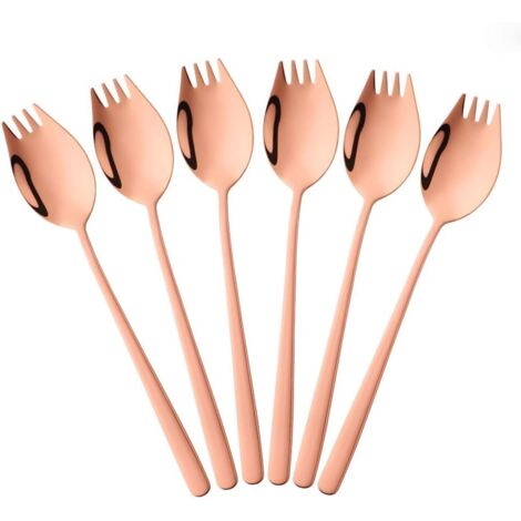 Spork - 6 Pièces - Acier Inoxydable 304 - Cuillère Et Fourchette 2 En 1 - Repas Quotidien Et Fêtes - Or Rose 21,3cm