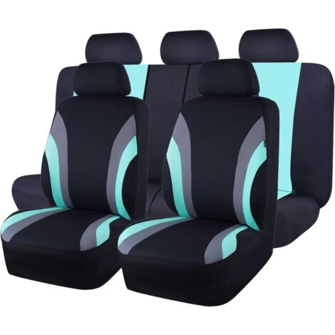 Sport Cloth 11 pezzi Coprisedili universali per auto 100% traspiranti, interno in schiuma composita da 5 mm, compatibili con airbag, cerniera a 3 posti (set completo, nero e menta)