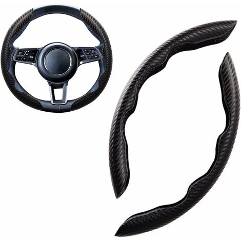 Sport Couvre Volant Voiture Forme Ronde & D Universel Suède/Fibre de Carbone Mode Housse Volant Voiture Segmentées Respirant Antidérapant 38cm(15"), Noir