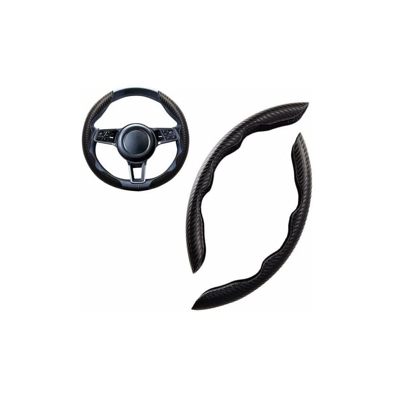 SNQ - Sport Couvre Volant Voiture Forme Ronde & d Universel Suède/Fibre de Carbone Mode Housse Volant Voiture Segmentées Respirant Antidérapant