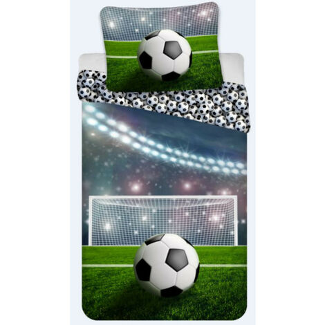 Sport Déco - Parure de Lit Enfant Coton Réversible Stade De Football - Housse de Couette 140x200 cm Taie - Vert