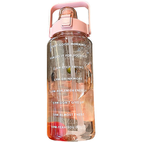 Sport-Trinkflasche mit Strohhalm, 2000 ml, PC+PP, ergonomisches Design, 5-farbige temporäre Marker