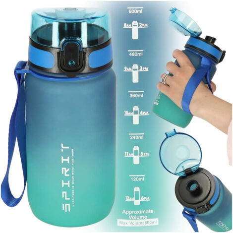 Sport trinkflasche mit strohhalm tragegriff 600ml blau grun