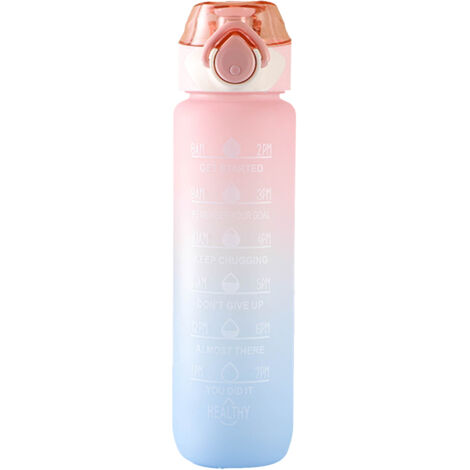 Sport-Trinkflasche mit wiederverwendbarem Strohhalm, 1000 ml, durchscheinend, mattrosa. Trinkflasche mit Silikonstrohhalm.