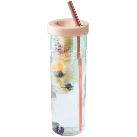Sport-Wasserflasche mit Fruchtaufguss und Strohhalm, großes Fassungsvermögen, transparent für Fitness, Fitnessstudio und Outdoor-Aktivitäten.