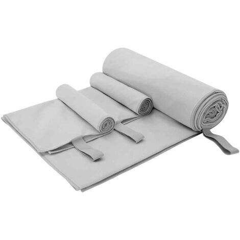 Sporthandtuch Set 3 pcs Grau Polyester und Polyamid vidaXL