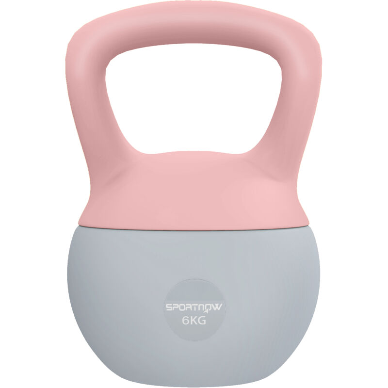 Sportnow - 6KG Kettlebell with Soft Body and Non-Slip Handle, Pink and Grey