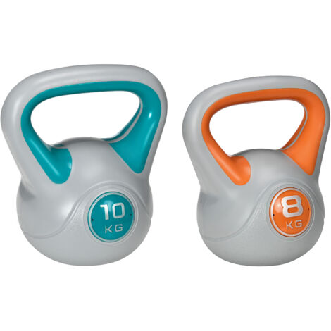 SPORTNOW conjunto de 2 pesas rusas de 10 kg 8 kg kettlebell de fiteness con relleno de arena mango ancho para entrenamiento 22x16x26 cm 20x14x24 cm