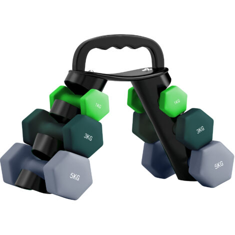 SPORTNOW Dumbbells Set with Storage Rack, 2 x 1kg, 2 x 3kg, 2 x 5kg, Green