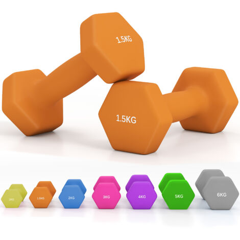 SPORTNOW Hexagonal Dumbbells Weights Pair 2 x 1.5kg-Orange