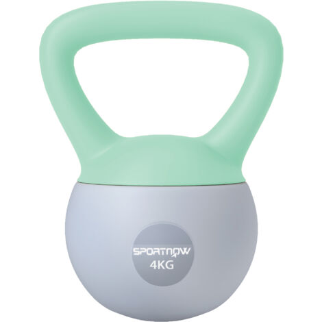 SPORTNOW pesa rusa 4 kg kettlebell relleno de arena metálica y mango antideslizante para entrenamiento en casa gimnasio 19x15x25 cm verde y gris