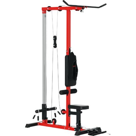 SPORTNOW Pull Up Station Power Cage with Adjustable Seat, Home Gym Red