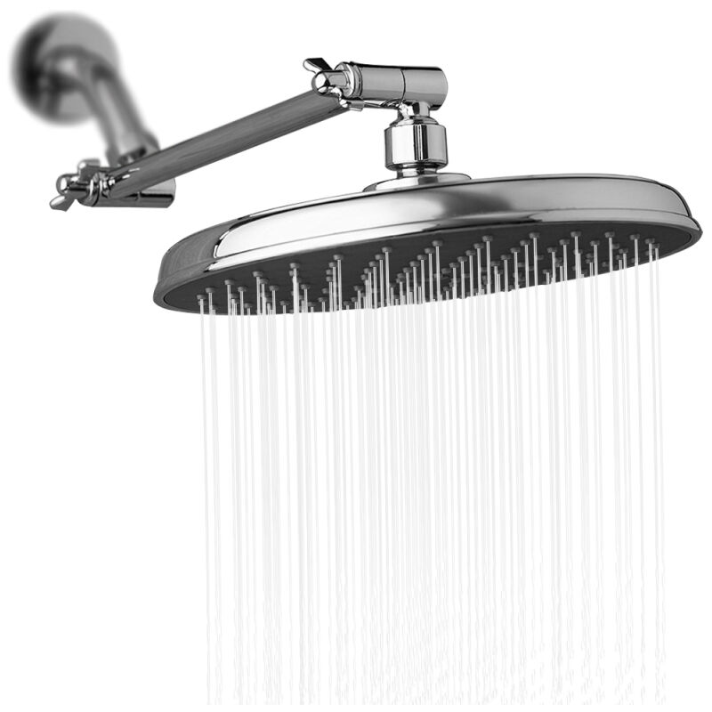 Pommeau de douche à effet pluie rond de 9 pouces avec extension de bras de douche à angle réglable, pommeau de douche à effet pluie chromé poli G1/2