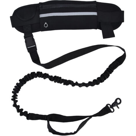 Sports Belt Bag Leash Set Reflective Elastic Explosion Proof Dog Running Traction Rope for Walking RunningBlack