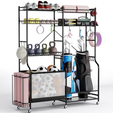 Sports Equipment Organizer Metal Ball Storage Rack Golf Bag Holder