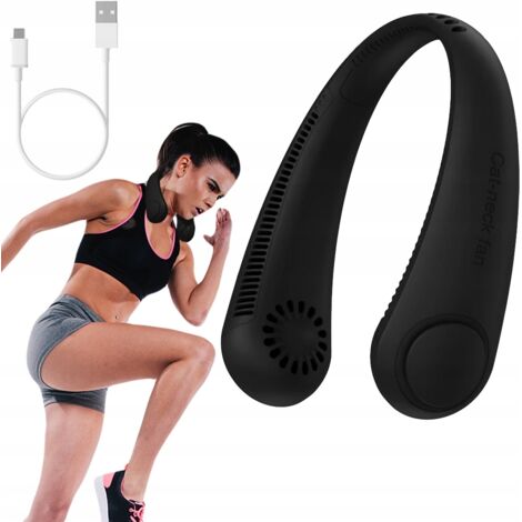 Sportventilator, 2400 mAh, tragbarer Nackenventilator, 5 W, Schwarz, 10 Stunden Arbeitszeit