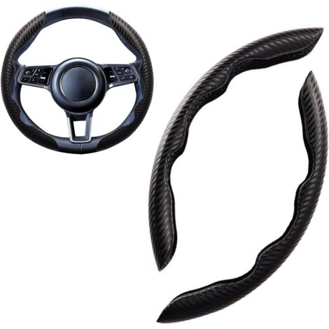 Sportwagen-Lenkradbezug, rund und D-förmig, universell, Wildleder/Karbonfaser, modisch, segmentiert, atmungsaktiv, rutschfest, 38 cm (15 Zoll), Schwarz