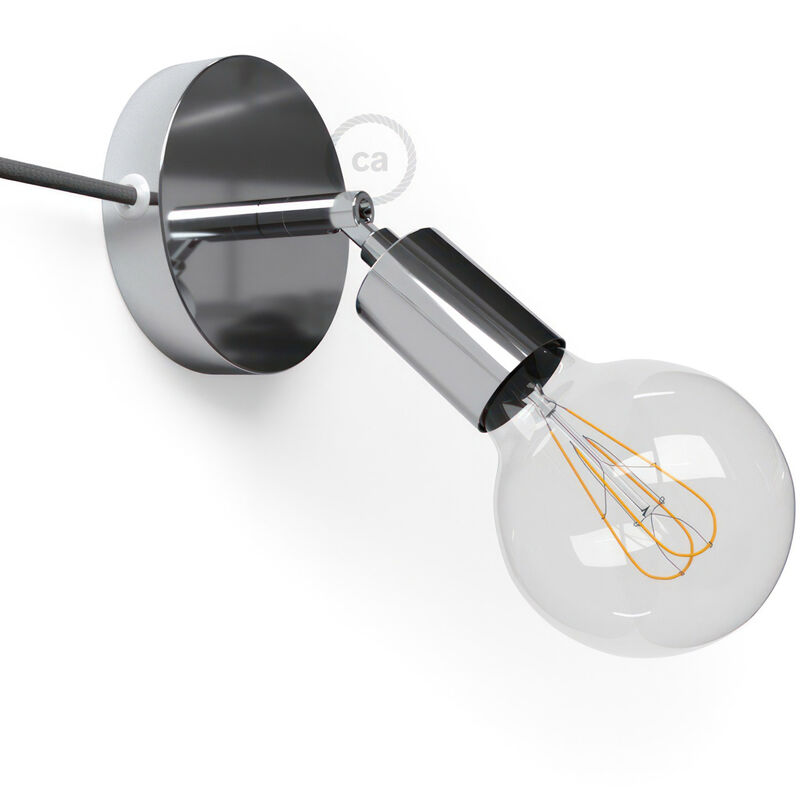 

Creative Cables - Spostaluce Metálico punto de luz orientable 90°, con bombilla, cable textil y agujeros laterales | Sin bombilla - Cromo - Cromo
