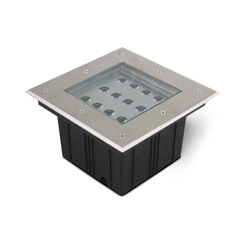 Miidex Lighting - Spot 230V encastrable sol carré LED COB 12W - IP67 | blanc-chaud-3000k - inox-304