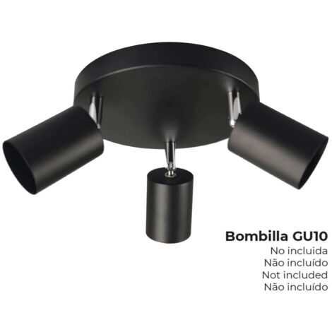 Spot à 3 projecteurs EDM - 50W - GU10 - Noir - Ampoule non incluse