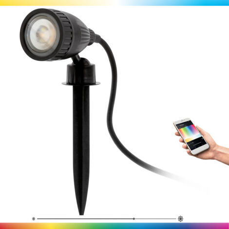 Spot à piquet EGLO connect Nema 1-C, éclairage extérieur Smart Home, lampe à piquet en plastique, couleur : noir, douille : GU10, dimmable, tons blancs et couleurs réglables, IP44