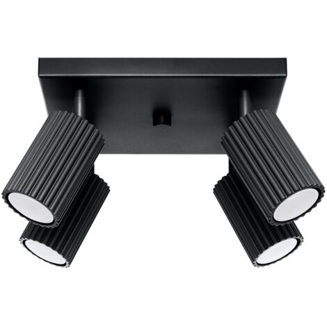 Spot aluminium GU10 orientable 25 cm de large Noir 4 flammes carré Moderne Spot