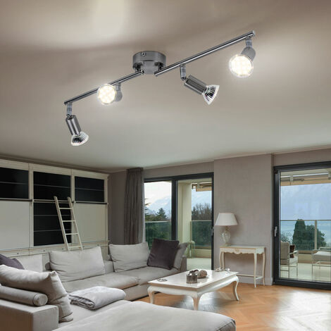 Spot bar LED plafoniera soggiorno plafoniera 4 fiamme, metallo argento, 4x 3W 4x 280lm bianco caldo, L 60 cm