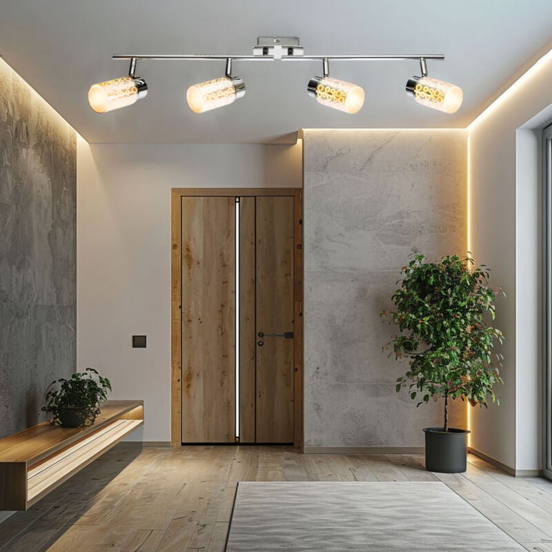 Spot bar Plafonnier led à 4 lampes chrome lampe de salon plafonnier avec spots orientables, 4x 4W 4x 400lm blanc chaud, LxH 72x15 cm