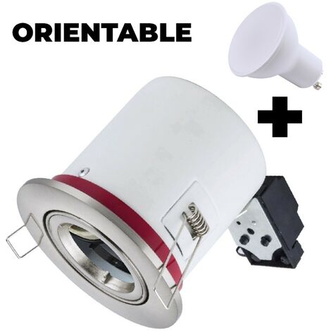 Spot BBC Orientable INOX IP20 + Ampoule GU10 7W Blanc Chaud + Douille - Blanc Chaud 3000K